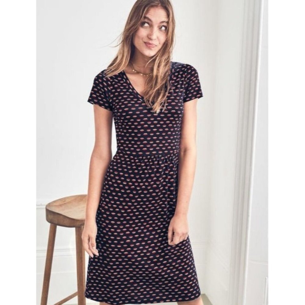 BODEN Penelope Dress Womens Size 8R Navy Blue Red Pink Kiss Lips  A-Line